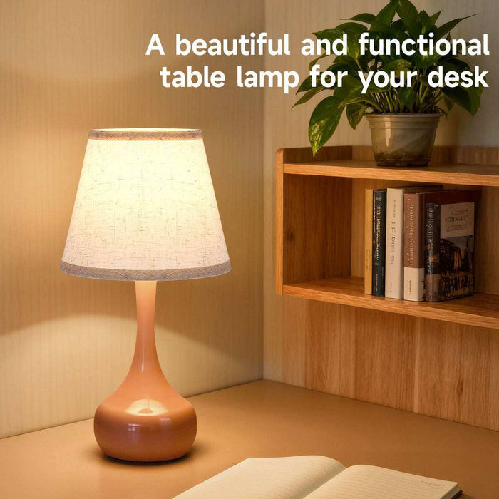 2-piece set of three level dimming small table lamps with fabric shades on wooden surface