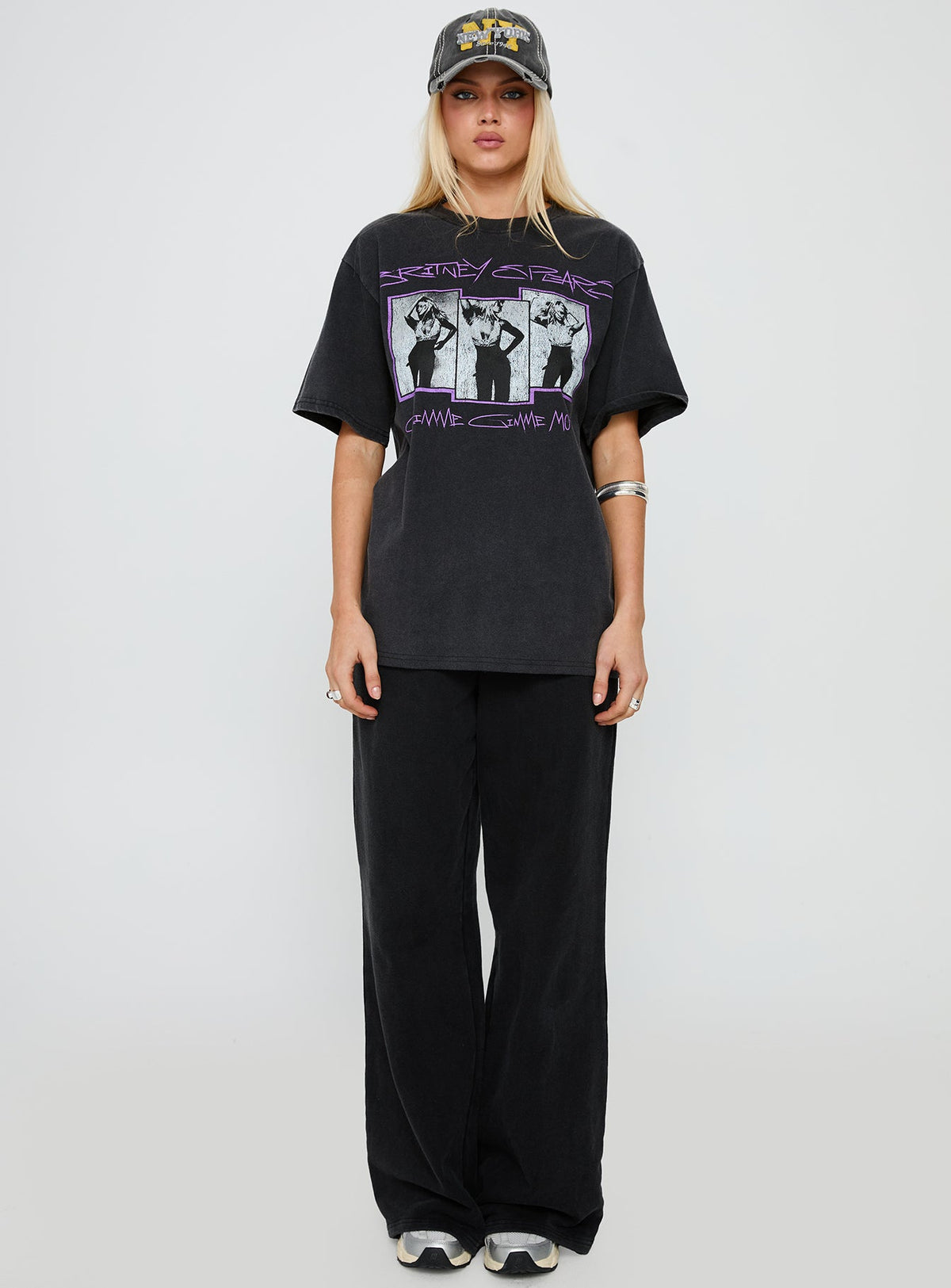 Britney Spears Gimme More Oversized Graphic Top Washed Black