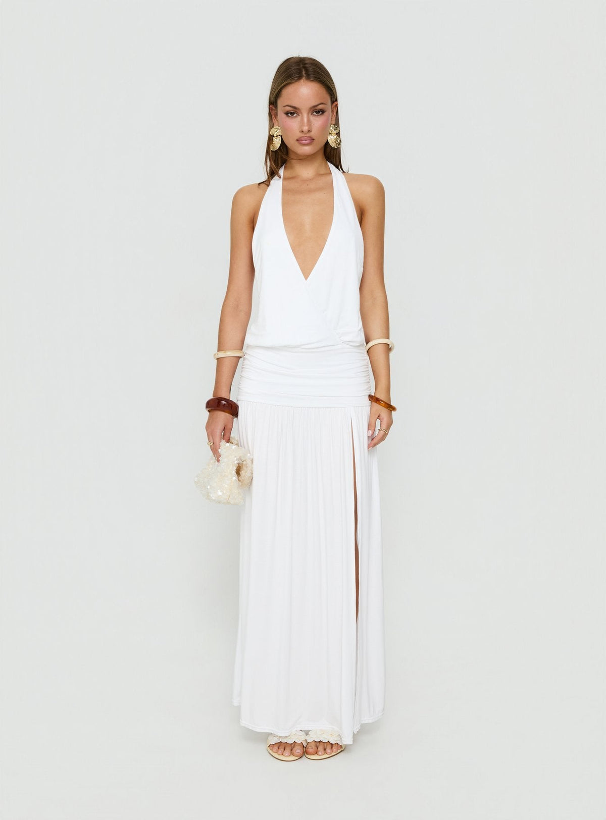 Casanova Halter Wrap Maxi Dress White