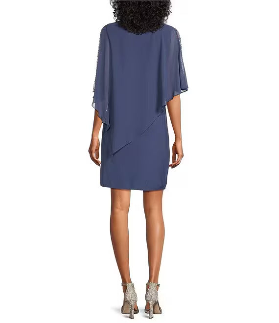 SL Fashions 9177437 Short Capelet Cocktail Dress