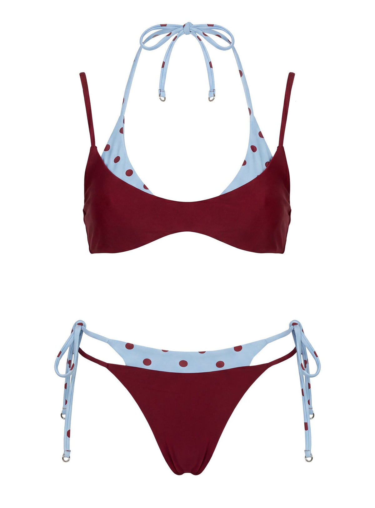 Andrei Layered Cheeky Bikini Bottoms Red / Blue Polka Dot