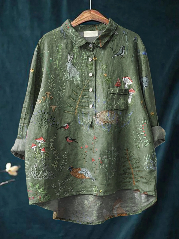 Averill | Repeated Forest and Animals Casual Shirt for Women