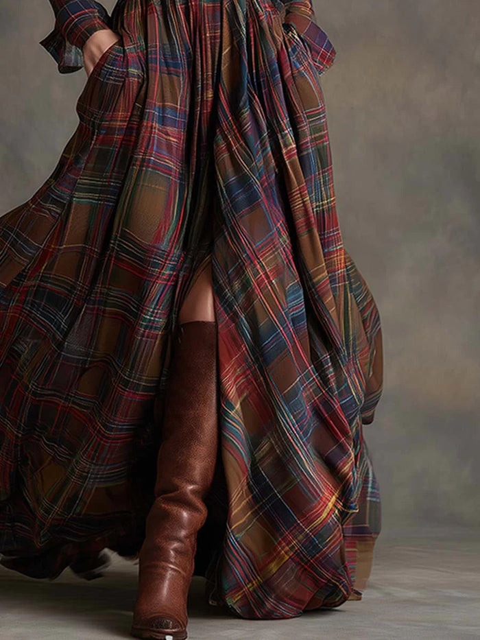 Beatriz · Long Plaid Dress with Belt