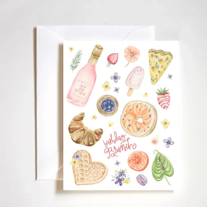 "Brunch Birthday Card" – Hand-painted card with mimosa, fruit, and pastries in a spring palette
"Pop Sip Hooray Greeting Card" – Luxe A2 birthday card with brunch-themed illustrations
"Spring Brunch Stationery" – Playful, boutique card featuring bubbly and brunch in Stephanie’s style