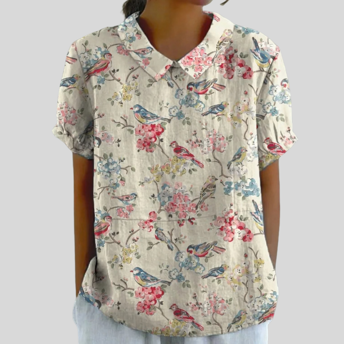 Clémence | Printed Blouse with Birds & Flowers