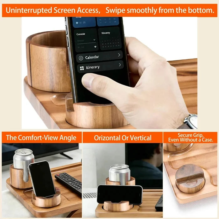 Clip Sofa Armrest Tray with 360° Rotating Phone Holder