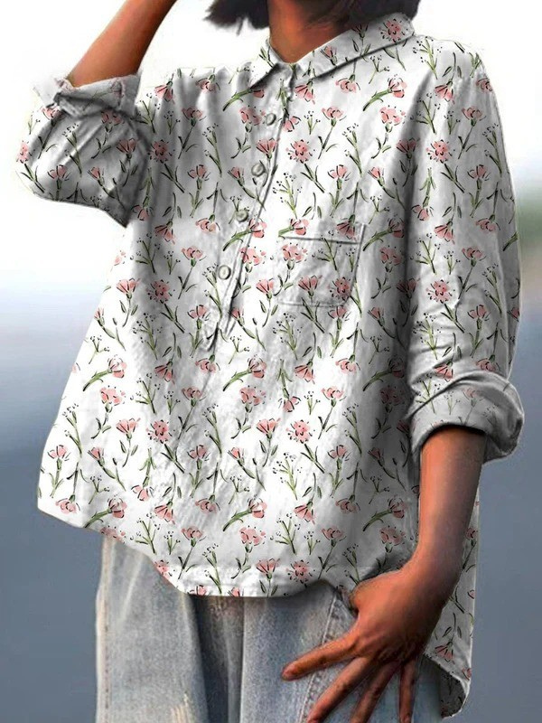 Hadley | Women's Casual Shirt with Pink Floral Spring Pattern