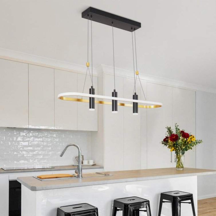 Javeriah 4 Light Black Gold dimmable LED pendant light with geometric design and black gold finish