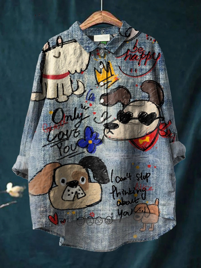 Kendra | Casual T-Shirt with Cute Dog Art