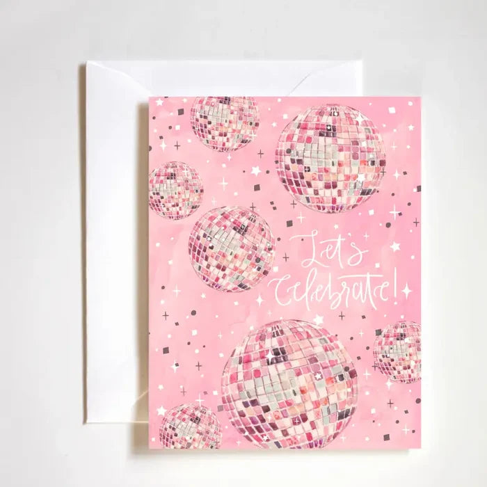 "Disco Celebration Card" – Hand-painted A2 card with glittery disco ball art and fun lettering
"Let’s Celebrate in Style" – Luxe textured card featuring hand-drawn party details in Stephanie’s signature style
"Party Vibes Only Card" – Boutique greeting card with disco balls, sparkles, and celebration mood