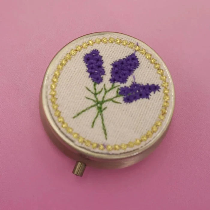 purple Floral Embroidery Jewelry Organizer with Mirror