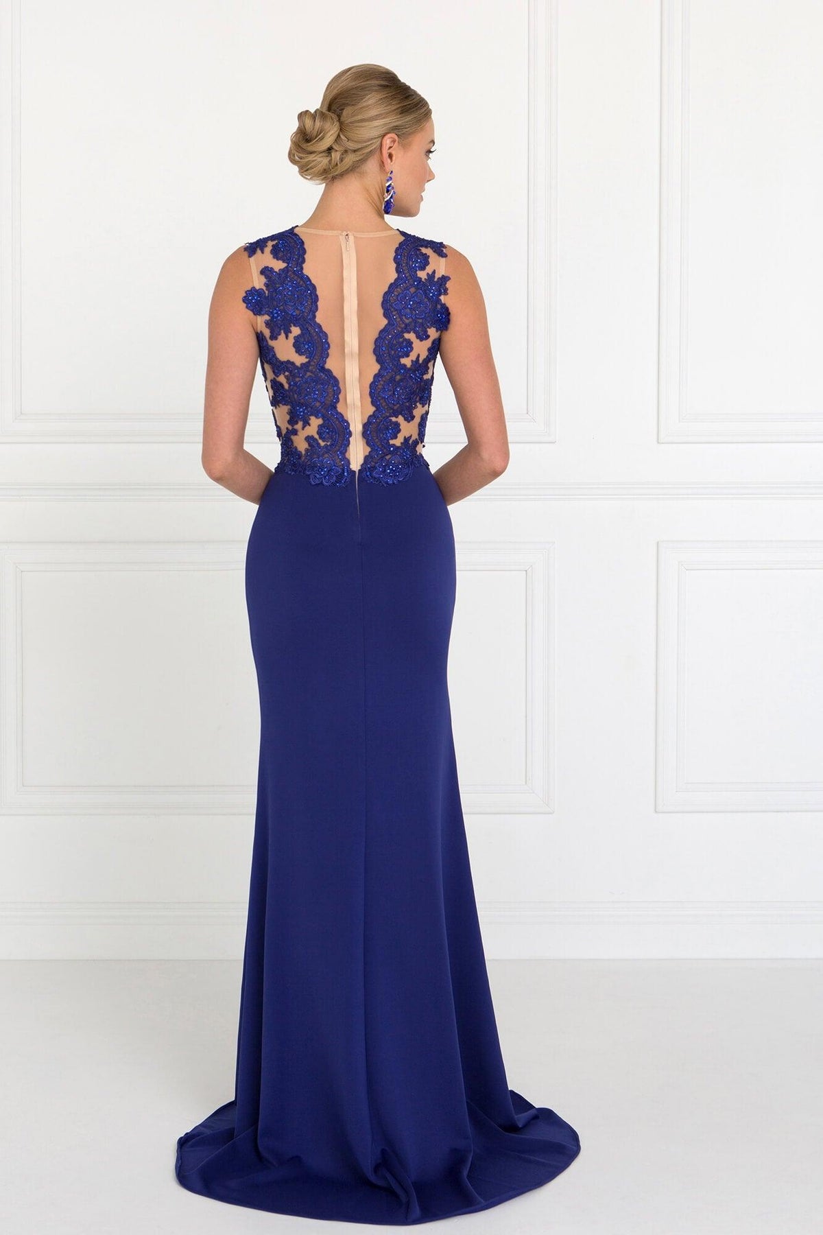 Sleeveless Lace Embellished Long Prom Dress