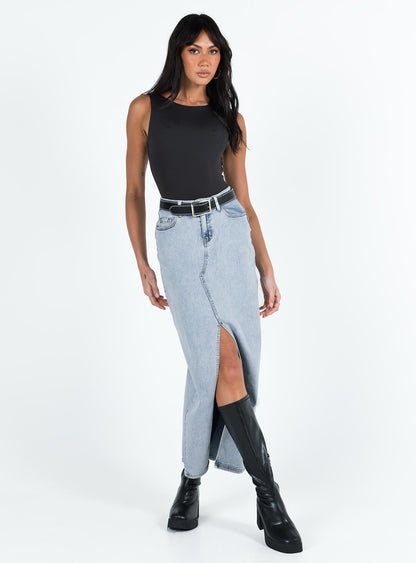 Batkins Maxi Skirt Light Wash Denim