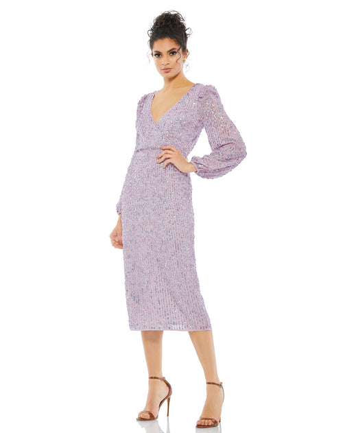 Long Sleeve Sequin Dress Cocktail Midi Mac Duggal 107641