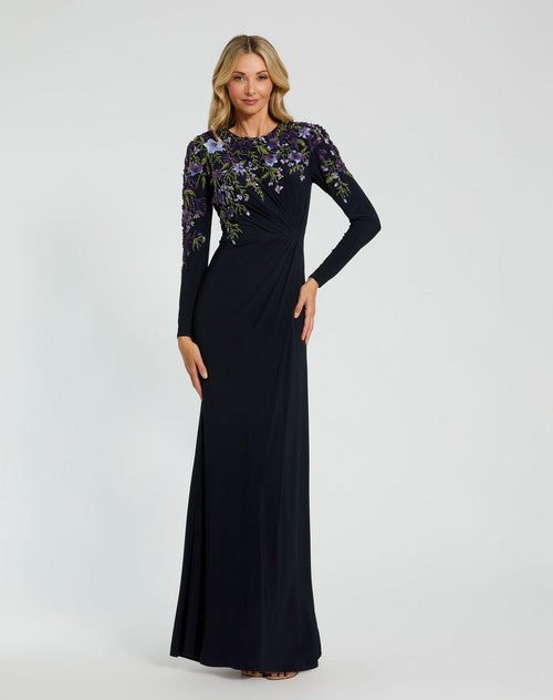 Long Sleeve Floral Prom Dress Formal Mac Duggal 11806