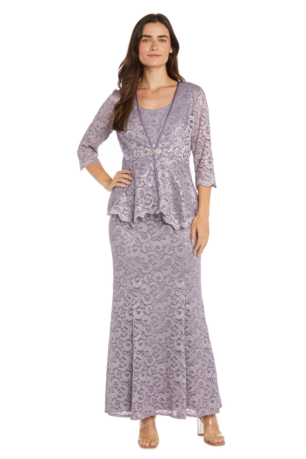 Glitter Long Jacket Dress Formal Petite R&M Richards 1985P