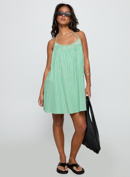 Winx Halter Mini Dress Green Stripe