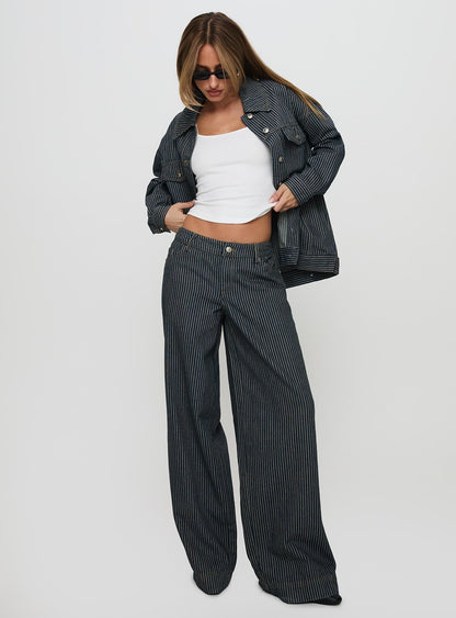 Actually Invested Low Rise Pants Denim Stripe