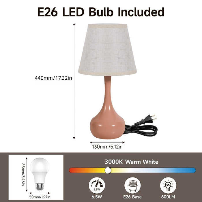 2-piece set of three level dimming small table lamps with fabric shades on wooden surface