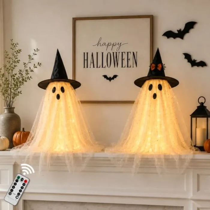 2pcs Halloween  Ghost Decor with String Lights Remote Control