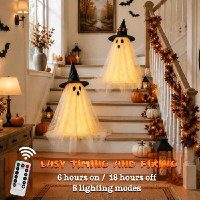 2pcs Halloween  Ghost Decor with String Lights Remote Control