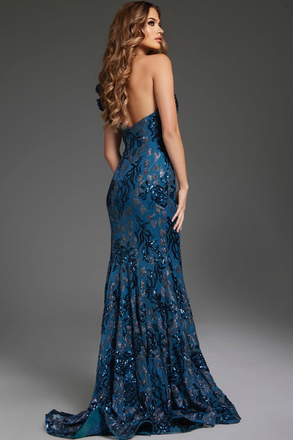 Jovani 37634  Long Fitted Floral Formal Prom Dress
