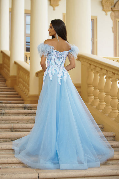 Ava Presley 39213 Formal Prom Long Sequin Feather Dress