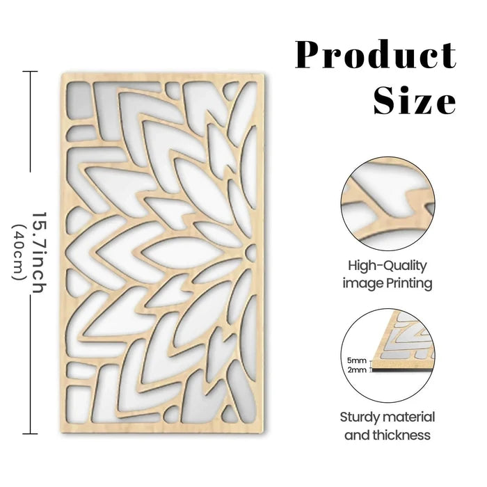 3‑Piece 16" Hollow Leaf Wooden Acrylic Wall Mirror Set