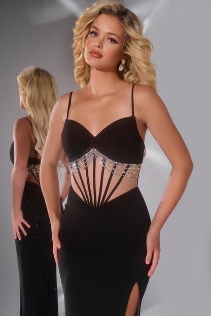 Jovani 42758 Long Fitted Slit Formal Beaded Corset Prom Dress