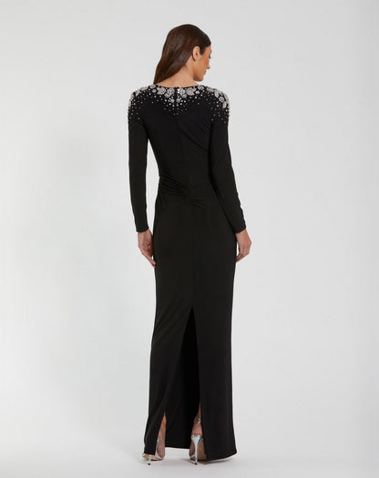 Long Sleeve Beaded Dress Formal Mac Duggal 44063