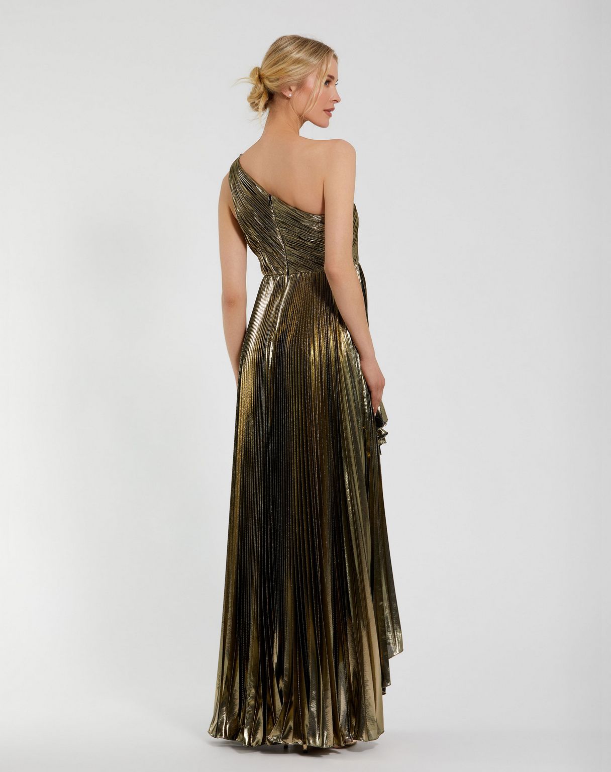 Pleated Metallic Dress High Low Prom Mac Duggal 49910