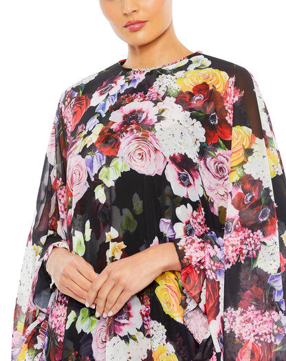 Short Cape Sleeve Floral Dress Cape Sleeves Mac Duggal 55404