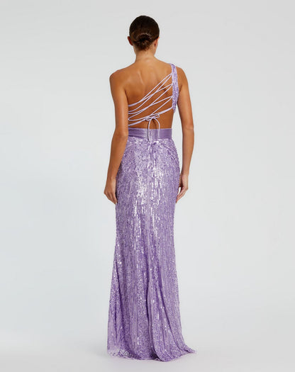 Long Formal One Shoulder Prom Gown One Shoulder Detail Mac Duggal 5687