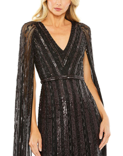 Long Sequined V Neck Cape Sleeve Dress Sequined V Neck Cape Sleeve Mac Duggal 5915