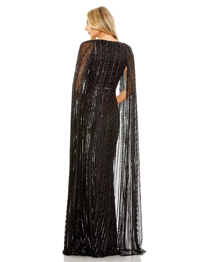 Long Sequined V Neck Cape Sleeve Dress Sequined V Neck Cape Sleeve Mac Duggal 5915