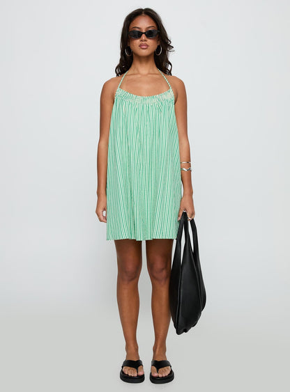 Winx Halter Mini Dress Green Stripe