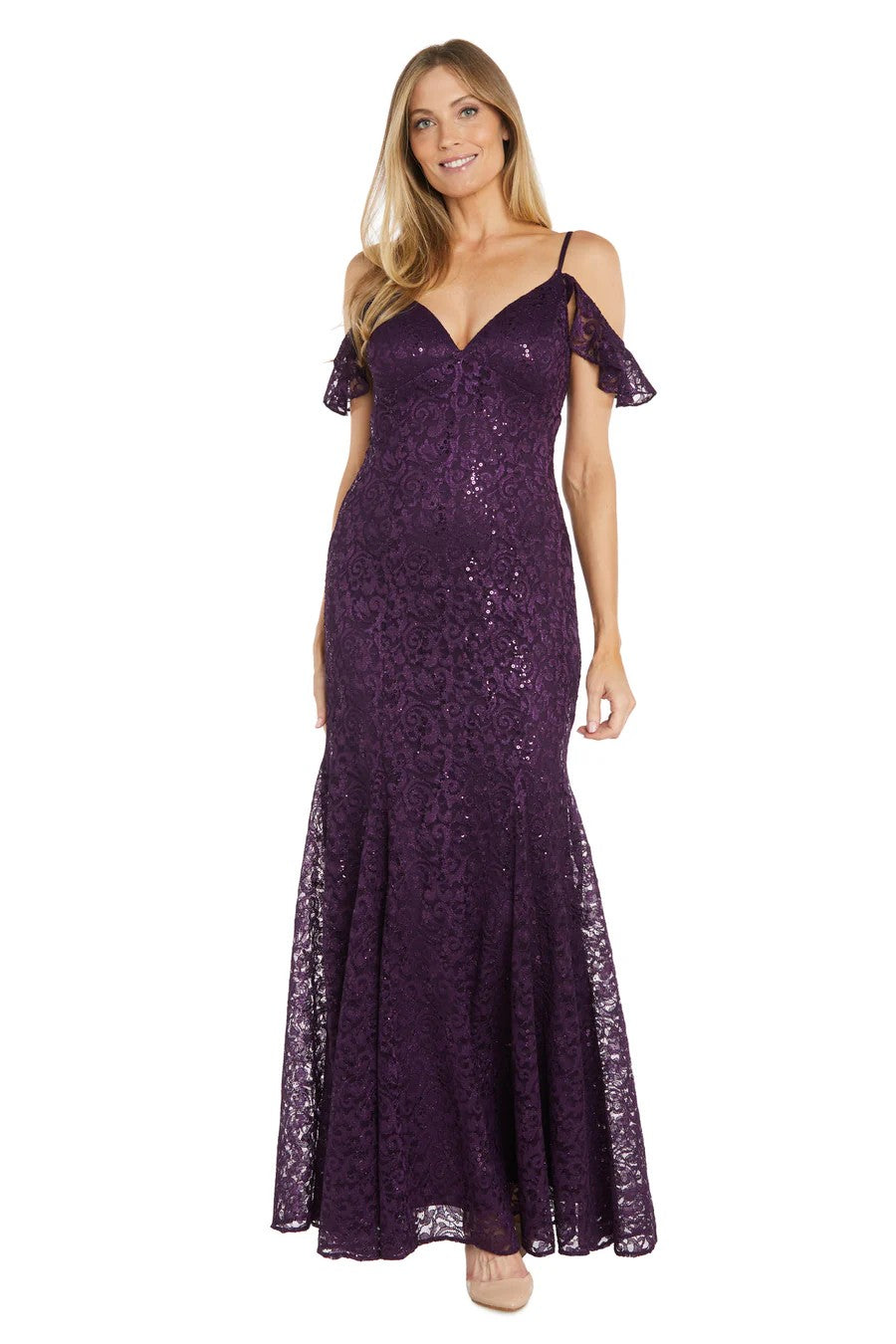 Long Formal Glitter Lace Dress Evening R&M Richards 6177