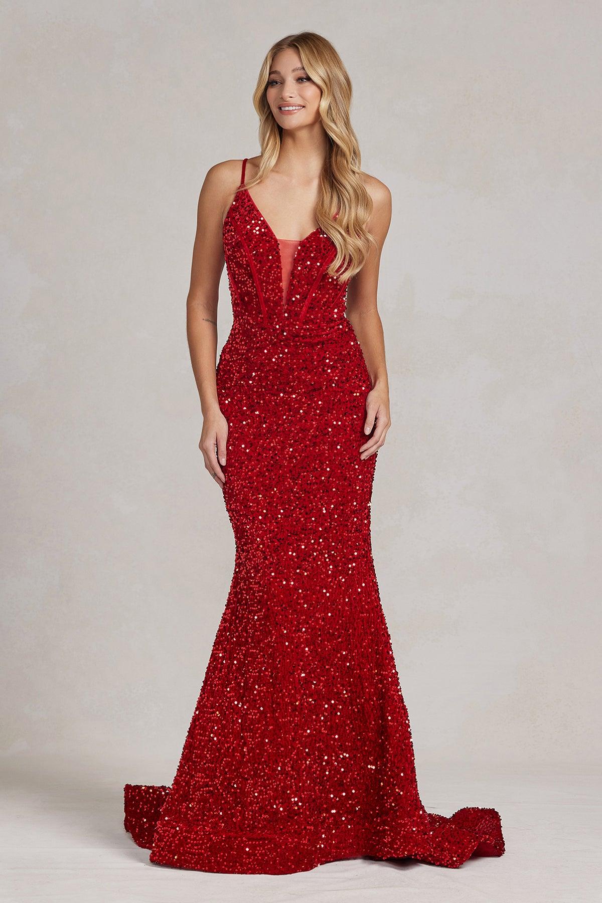 Nox Anabel C1109 Long Spaghetti Strap Fitted Prom Dress