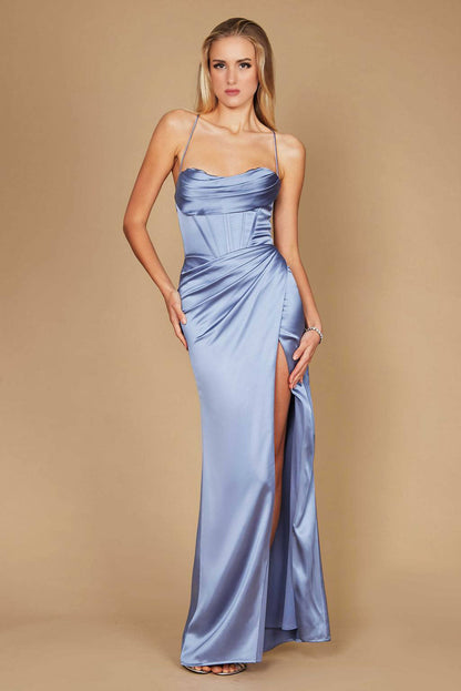 Satin Draped Corset Cowl Long Prom Dress