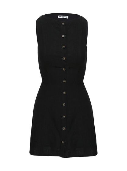 Dollie Linen Mini Dress Black Petite