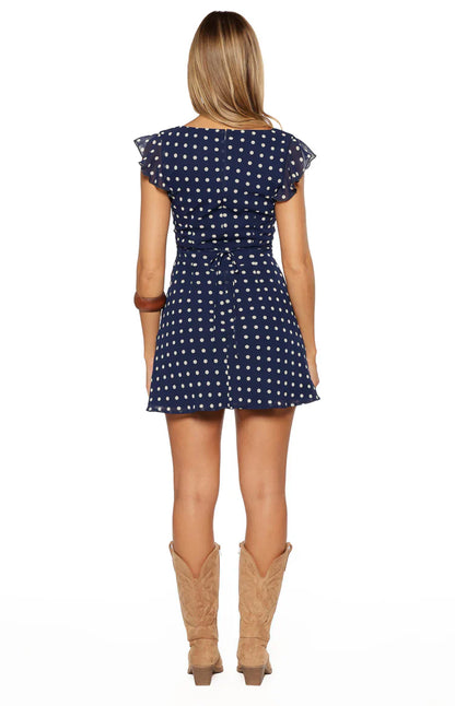 Freisha Navy Polka Dot Mini Dress