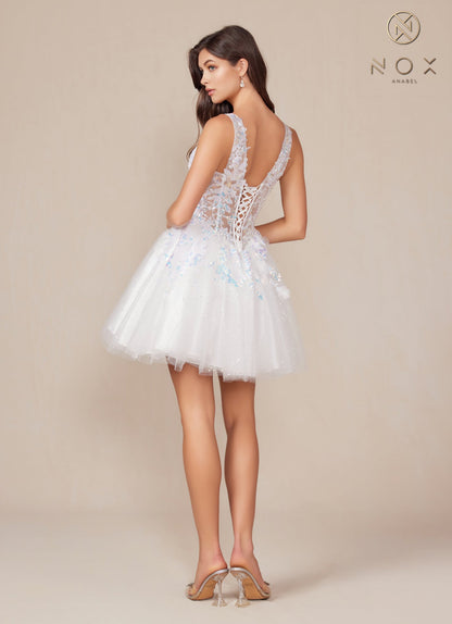 Nox Anabel H846W A Line Short Cocktail Sequin Dress