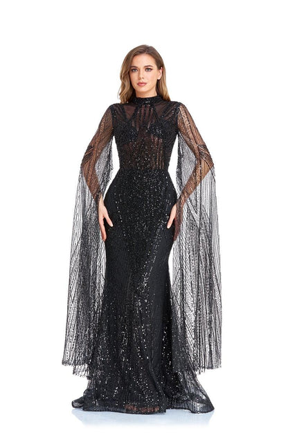 High Couture NR2260 Long Sleeve Formal Cape Dress