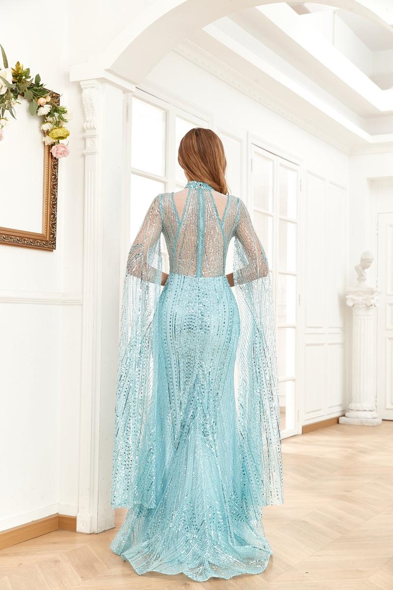 High Couture NR2260 Long Sleeve Formal Cape Dress