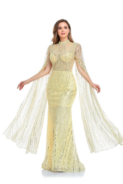 High Couture NR2260 Long Sleeve Formal Cape Dress
