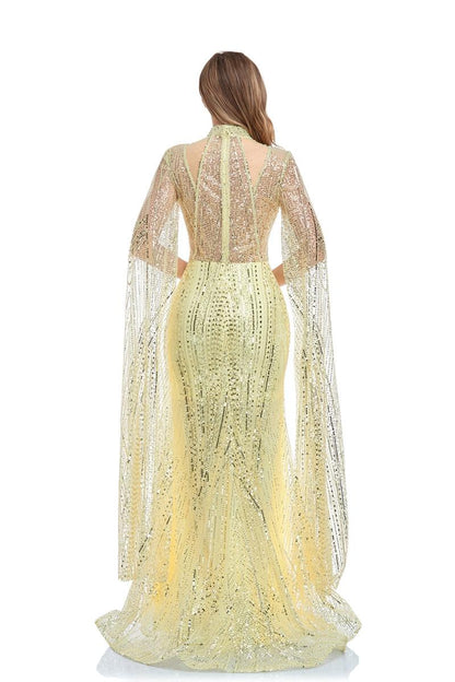 High Couture NR2260 Long Sleeve Formal Cape Dress