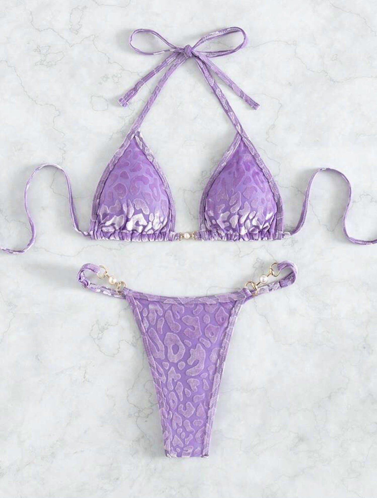 Pearl Trim Bikini Set