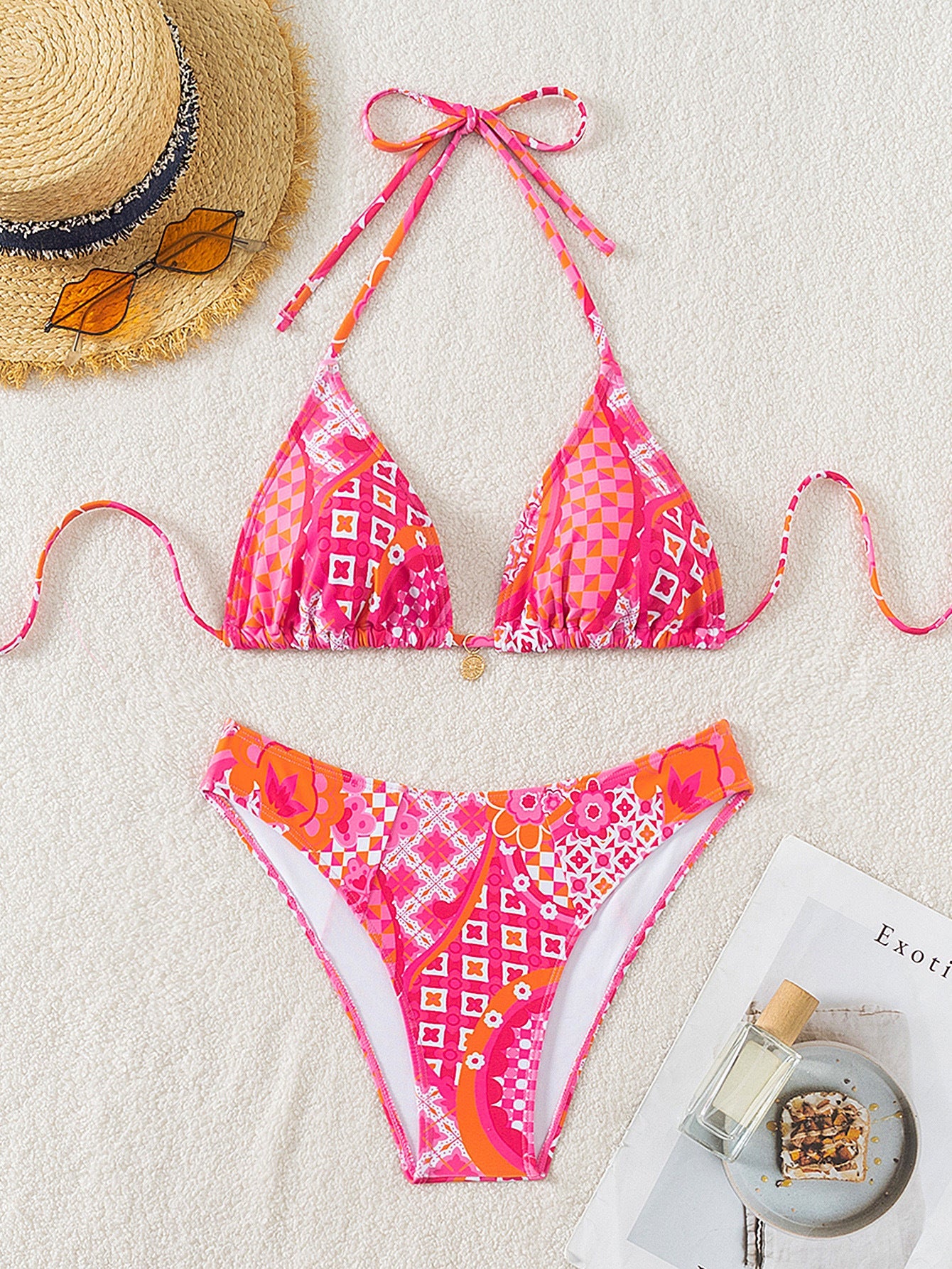 Print Embellished Bikini Set