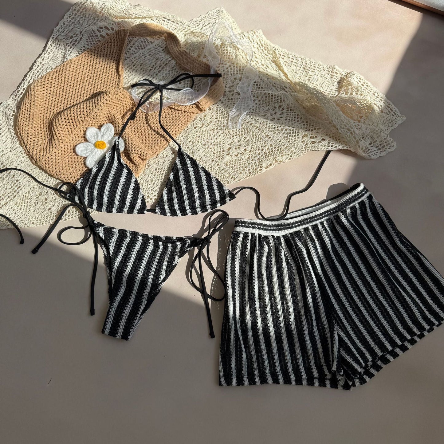 Lace Stripe Bikini Set