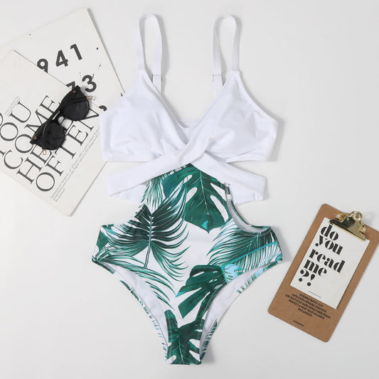 Leaf Print One-Piece Swimsuit